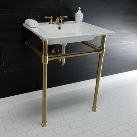 Fauceture KVPB25227W47 Dreyfuss 25" Console Sink W/SS Leg (4", 3 Hole), Wht/Brass KVPB25227W47